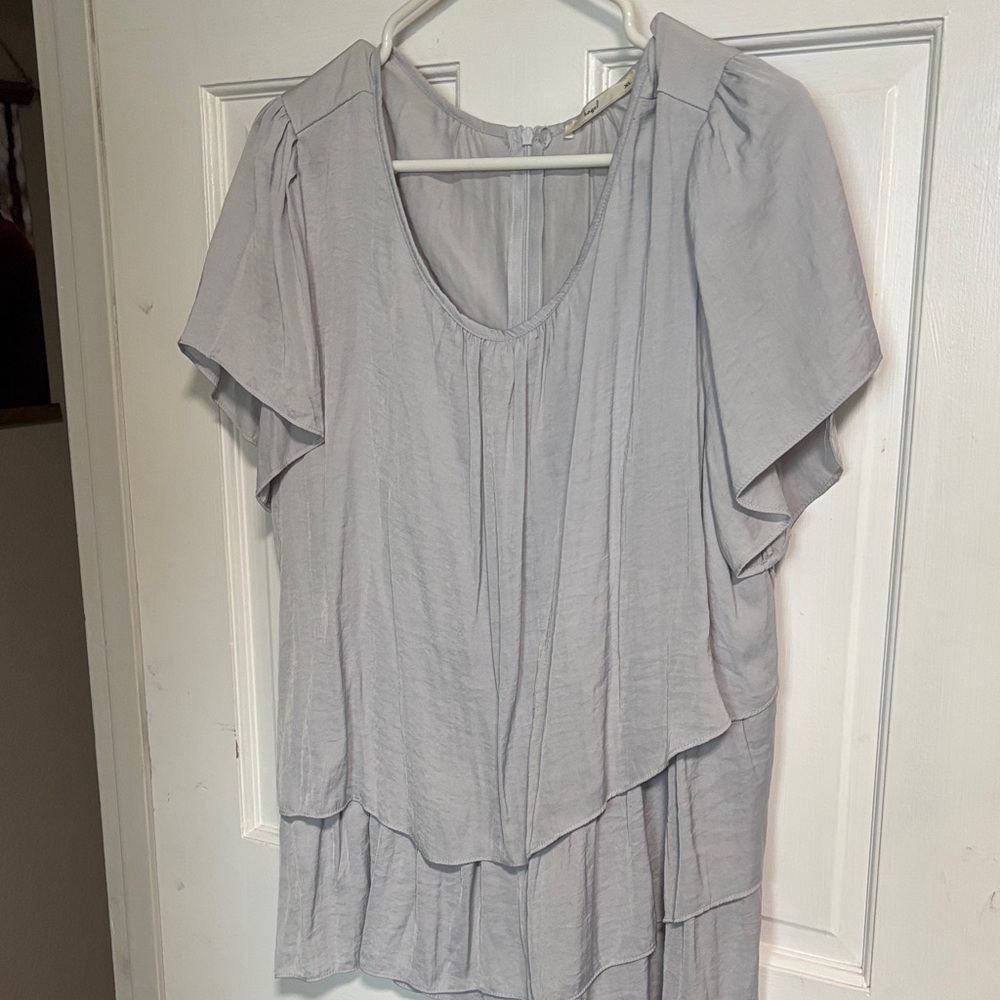 hazel Light Gray Layered Flutter Sleeve Blouse